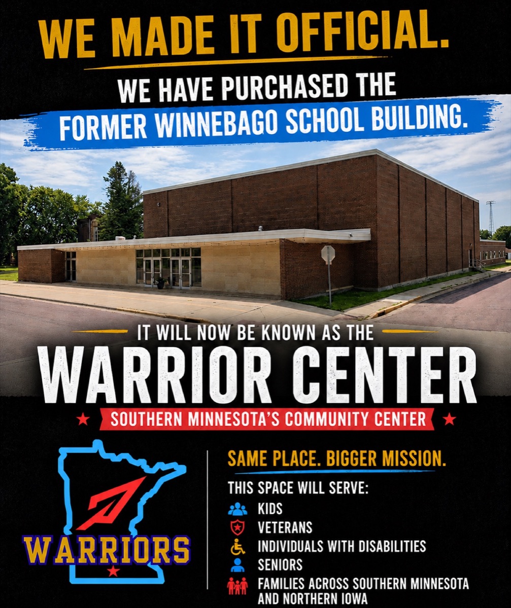 Announcement that the former Winnebago school is now the Warrior Center